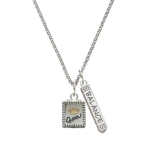 Delight Jewelry Shadow Box ''Queen'' with Goldtone Crown Silvertone Balance Bar Charm Necklace, 23"