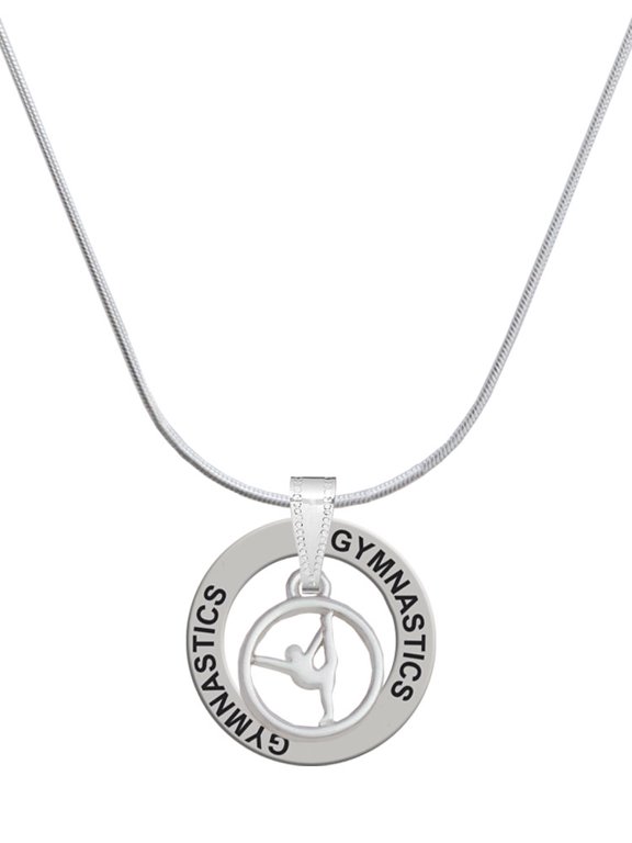 Silhouette Gymnast Disc - Raised Leg Split Gymnastics Ring Charm Necklace, 18"
