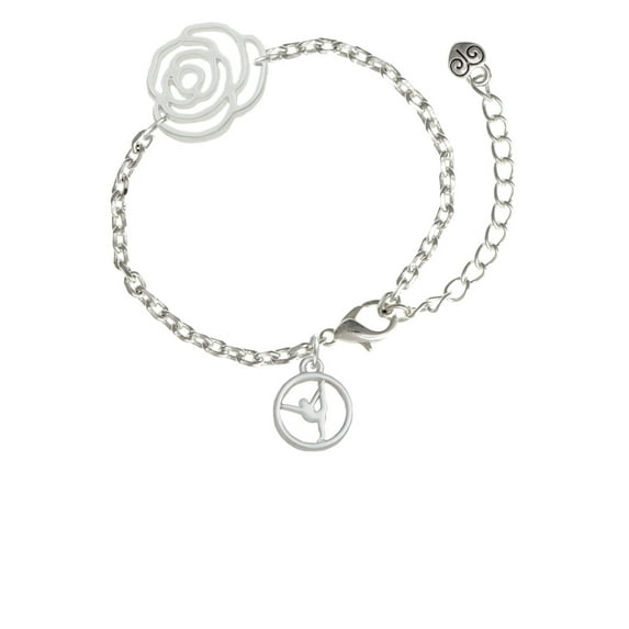 Delight Jewelry Silhouette Gymnast Disc - Raised Leg Split Silver-tone Flower Link Chain Bracelet, 6.75"+2" Extender