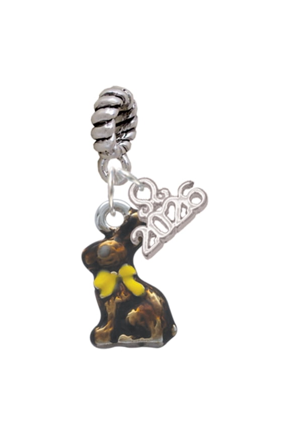 Silver Plated 3-D Chocolate Bunny - Rope Charm Bead Dangle with Mini 2026