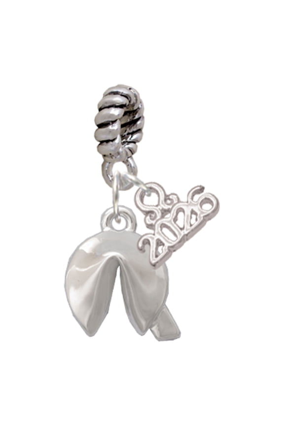 Silver Plated 3-D Fortune Cookie - Rope Charm Bead Dangle with Mini 2026