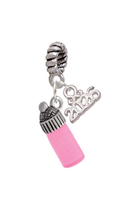 Silver Plated 3-D Pink Bottle - Rope Charm Bead Dangle with Mini 2026