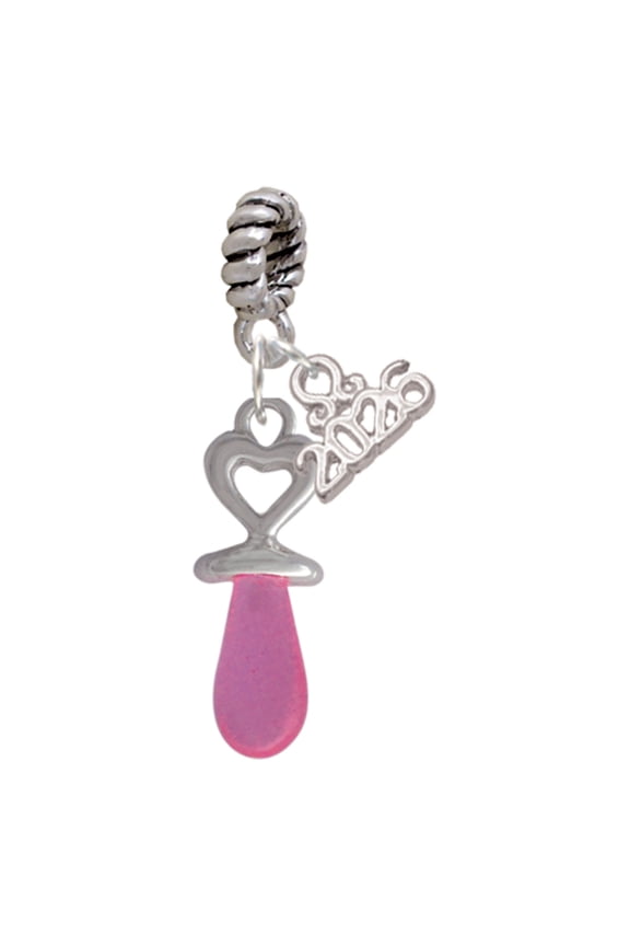 Silver Plated 3-D Pink Pacifier - Rope Charm Bead Dangle with Mini 2026