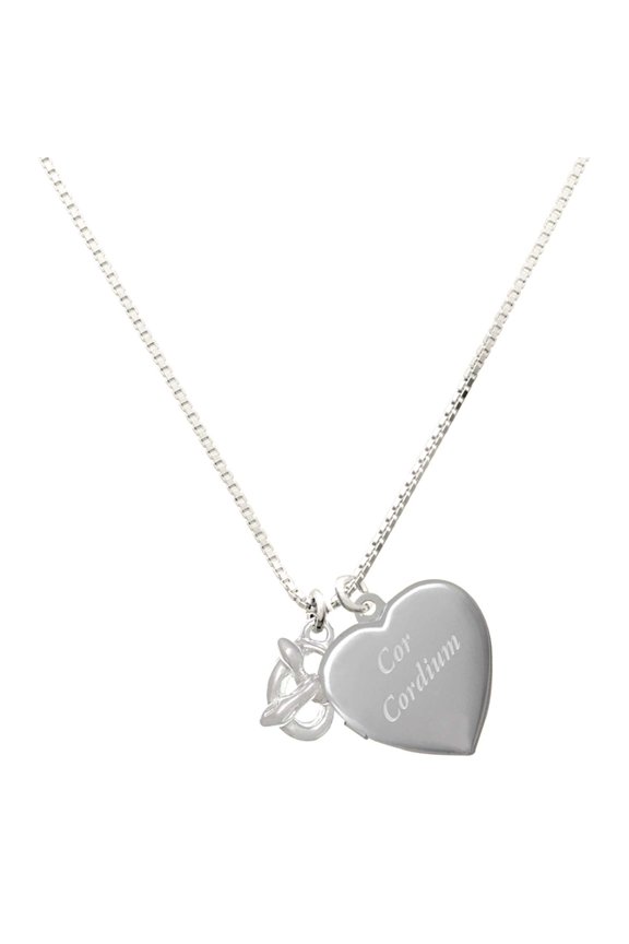 Silver Plated 3-D Pretzel - Engraved Cor Cordium Heart Locket Necklace, 17.5"+2" Extender