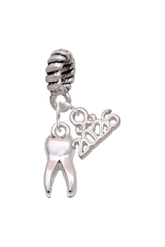 Silver Plated 3-D Tooth - Rope Charm Bead Dangle with Mini 2026