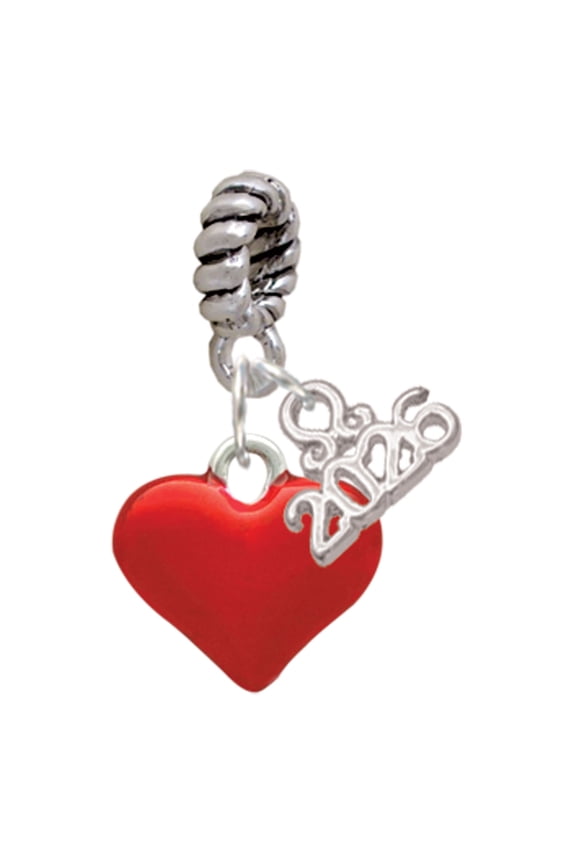 Silver Plated 3-D Translucent Red Puff Heart - Rope Charm Bead Dangle with Mini 2026