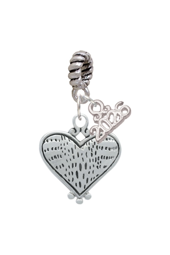 Silver Plated Antiqued Alligator Print Heart - Rope Charm Bead Dangle with Mini 2026