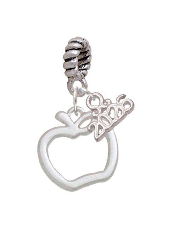 Silver Plated Apple Outline - Rope Charm Bead Dangle with Mini 2026