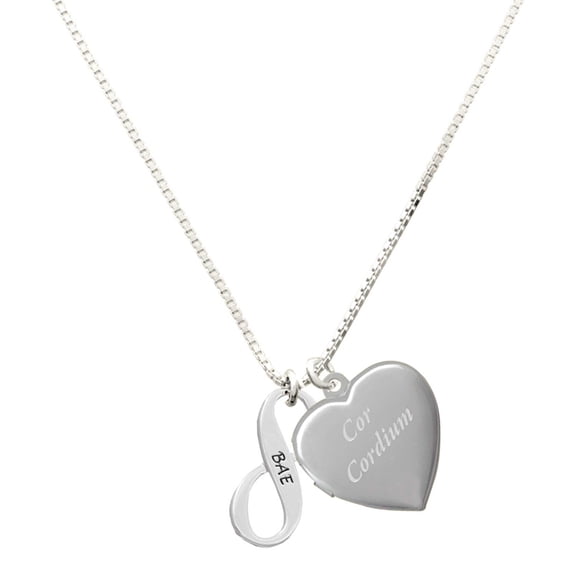Delight Jewelry Silver Plated BAE Infinity Sign - Engraved Cor Cordium Heart Locket Necklace, 17.5"+2" Extender