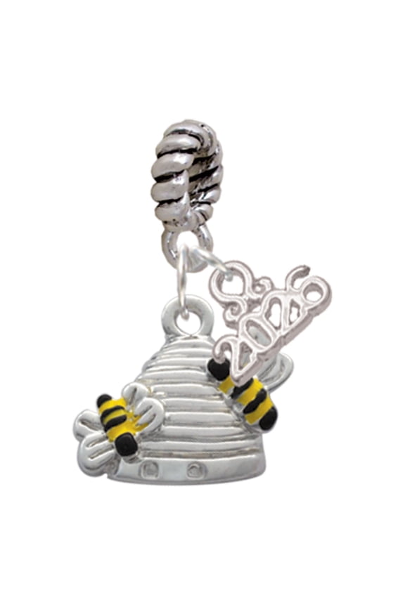 Silver Plated Beehive with 2 Bumble Bees - Rope Charm Bead Dangle with Mini 2026
