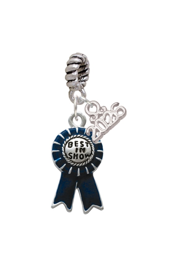 Silver Plated Best in Show Blue Ribbon - Rope Charm Bead Dangle with Mini 2026