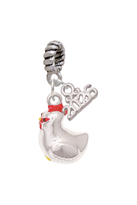 Silver Plated Chicken 3-D - Rope Charm Bead Dangle with Mini 2026