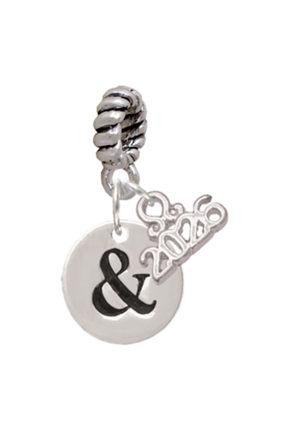 Silver Plated Disc 1/2'' - Symbol - Ampersand - & - Rope Charm Bead Dangle with Mini 2026