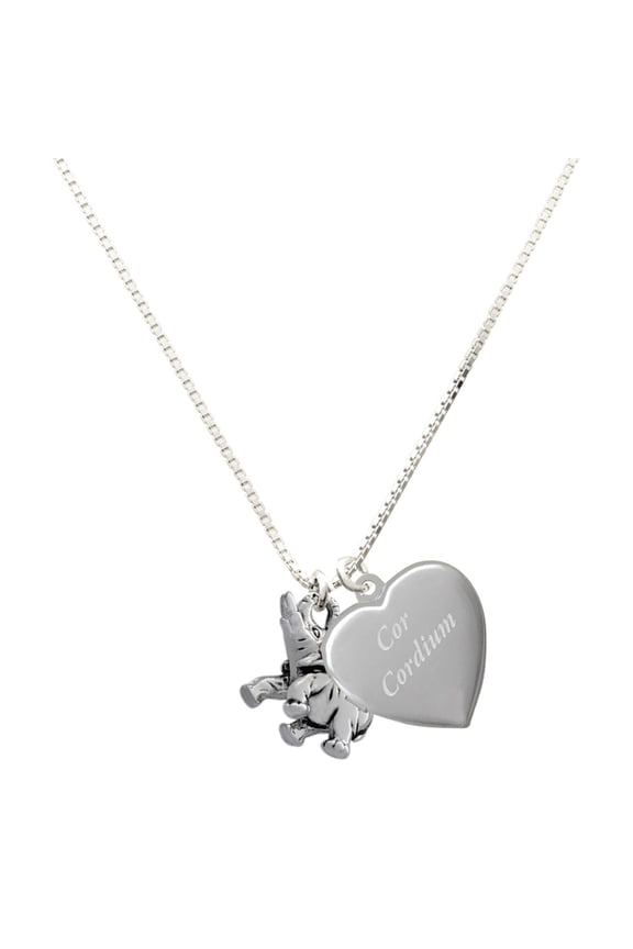 Silver Plated Elephant - Engraved Cor Cordium Heart Locket Necklace, 17.5"+2" Extender