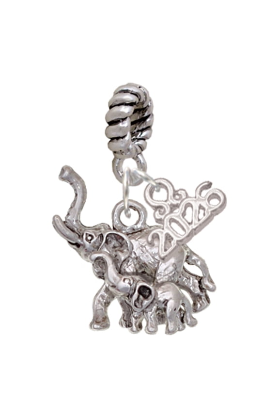 Silver Plated Elephant with Calf - Rope Charm Bead Dangle with Mini 2026