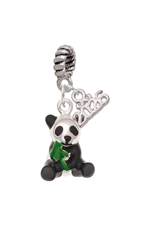 Silver Plated Enamel Sitting Panda - Rope Charm Bead Dangle with Mini 2026