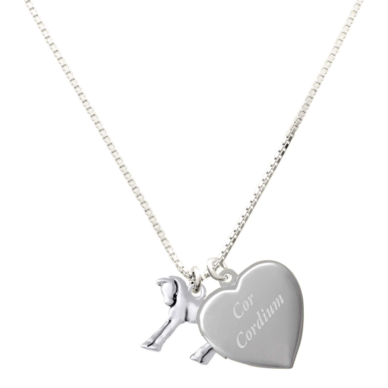 Delight Jewelry Silver Plated Equestrian Horse - Engraved Cor Cordium Heart Locket Necklace, 17.5"+2" Extender