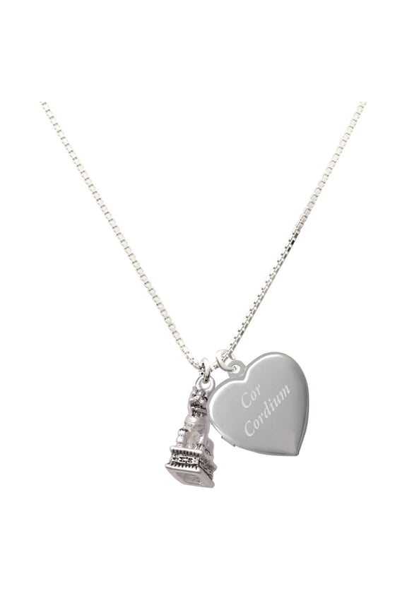 Silver Plated Fu Dog - Engraved Cor Cordium Heart Locket Necklace, 17.5"+2" Extender