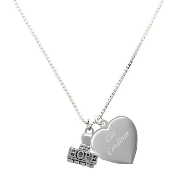 Delight Jewelry Silver Plated HOPE Stamp - Engraved Cor Cordium Heart Locket Necklace, 17.5"+2" Extender