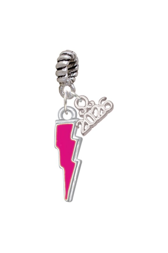Silver Plated Hot Pink Lightning Bolt - Rope Charm Bead Dangle with Mini 2026