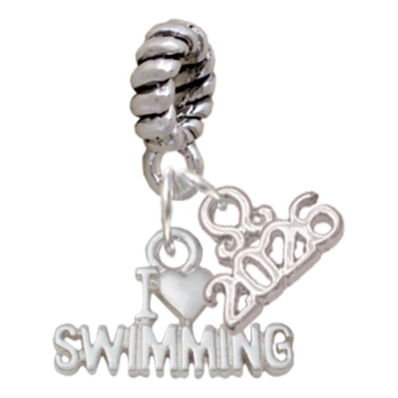 Delight Jewelry Silver Plated I Heart Swimming - Rope Charm Bead Dangle with Mini 2026