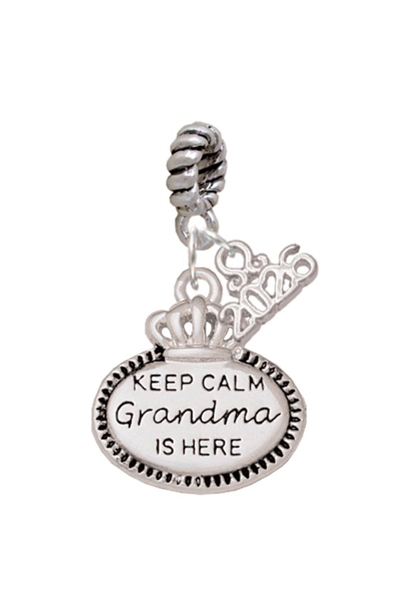 Silver Plated Keep Calm Grandma is Here - Rope Charm Bead Dangle with Mini 2026