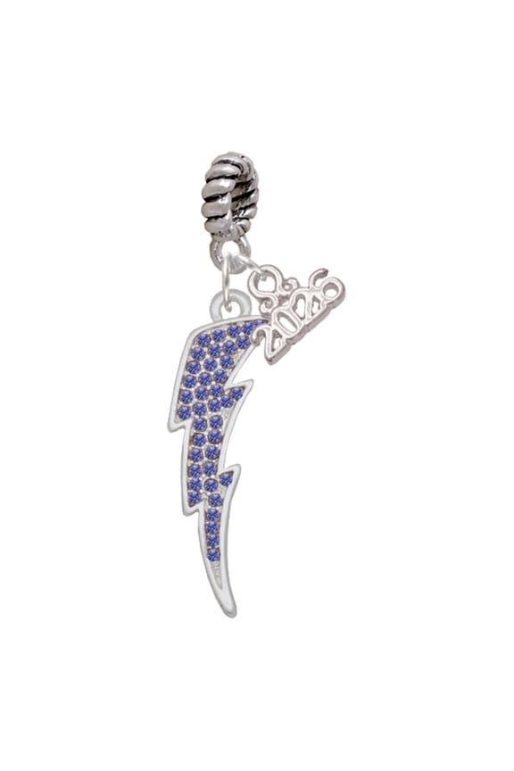 Silver Plated Large Blue Crystal Lightning Bolt - Rope Charm Bead Dangle with Mini 2026
