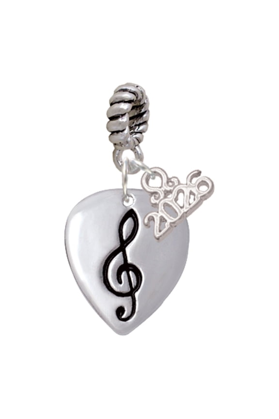 Silver Plated Large Clef on Guitar Pick - Rope Charm Bead Dangle with Mini 2026