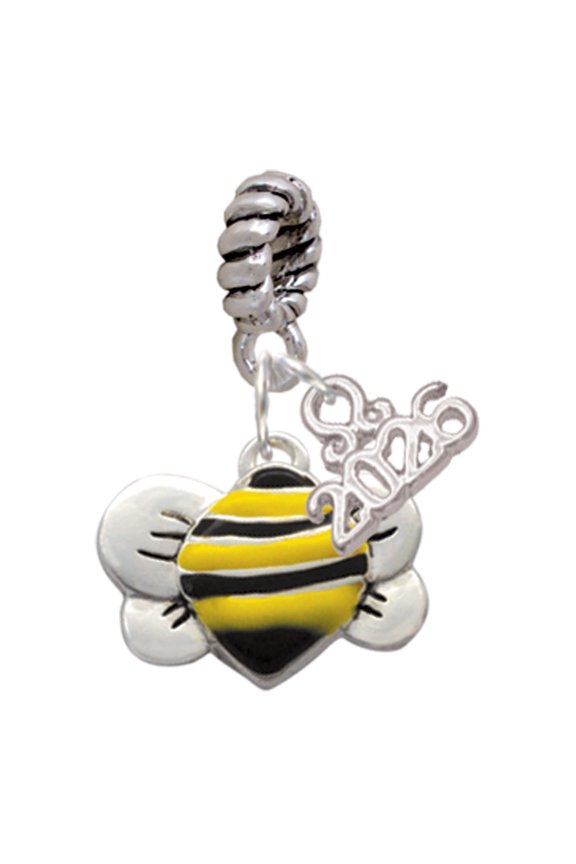 Silver Plated Large Enamel Bumble Bee - Rope Charm Bead Dangle with Mini 2026