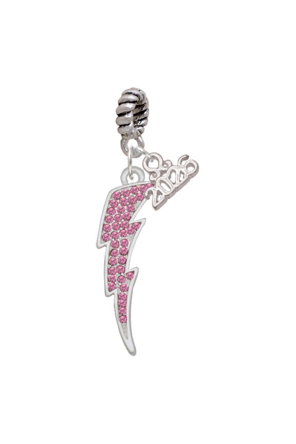 Silver Plated Large Hot Pink Crystal Lightning Bolt - Rope Charm Bead Dangle with Mini 2026