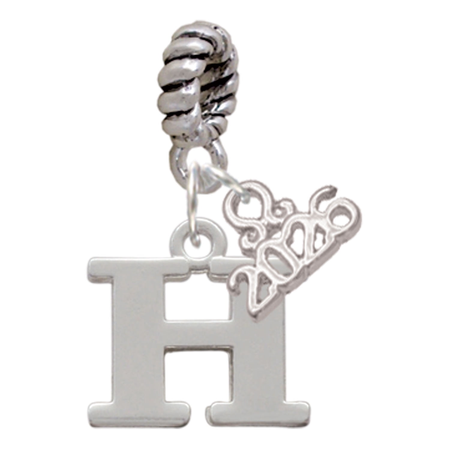Delight Jewelry Silver Plated Large Initial - H - Rope Charm Bead Dangle with Mini 2026