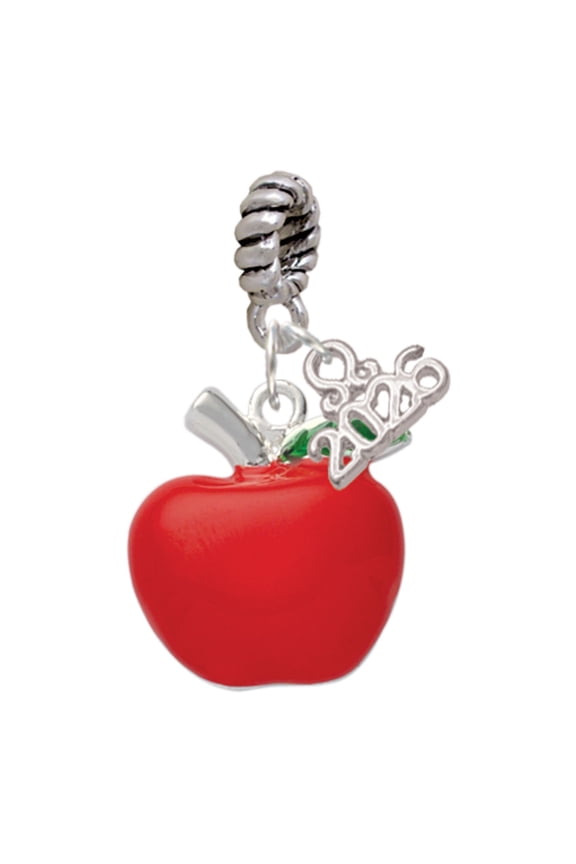 Silver Plated Large Red Apple - Rope Charm Bead Dangle with Mini 2026