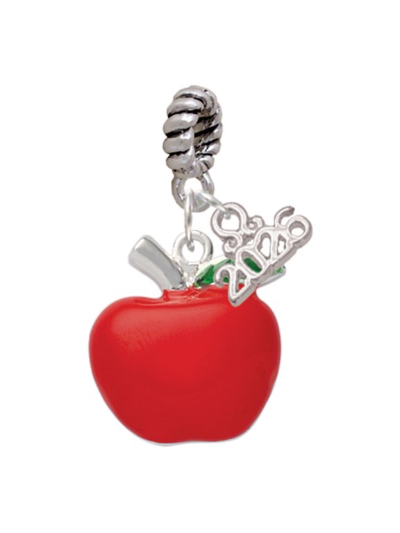 Silver Plated Large Red Apple - Rope Charm Bead Dangle with Mini 2026
