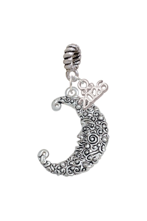Silver Plated Large Swirl Man in Moon - Rope Charm Bead Dangle with Mini 2026