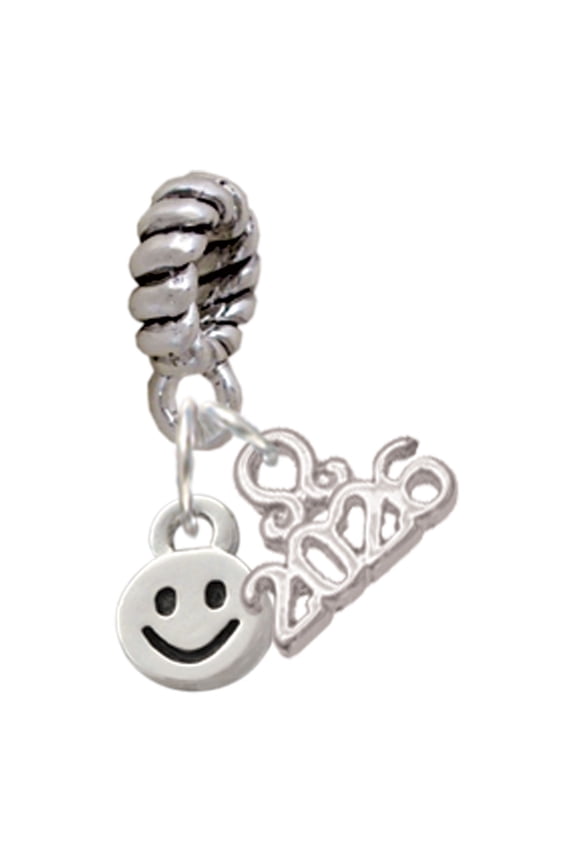 Silver Plated Mini Smiley Face - Rope Charm Bead Dangle with Mini 2026