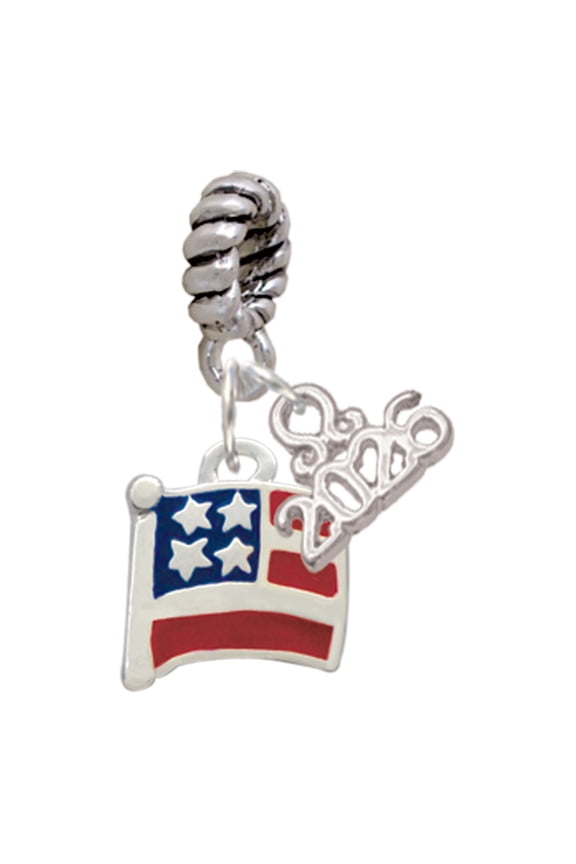 Silver Plated Mini USA Flag - Rope Charm Bead Dangle with Mini 2026