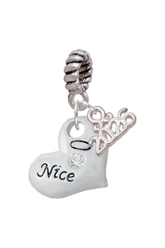 Silver Plated Naughty or Nice Heart with Crystals - Rope Charm Bead Dangle with Mini 2026
