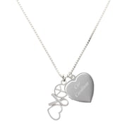 Delight Jewelry Silver Plated Peace Sign Ribbon Heart - Engraved Cor Cordium Heart Locket Necklace, 17.5"+2" Extender