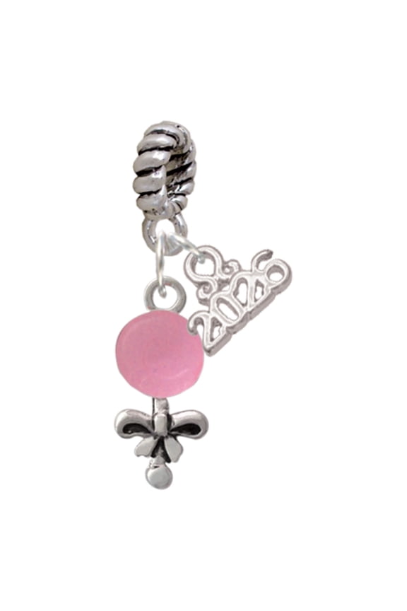 Silver Plated Pink Rattle - Rope Charm Bead Dangle with Mini 2026