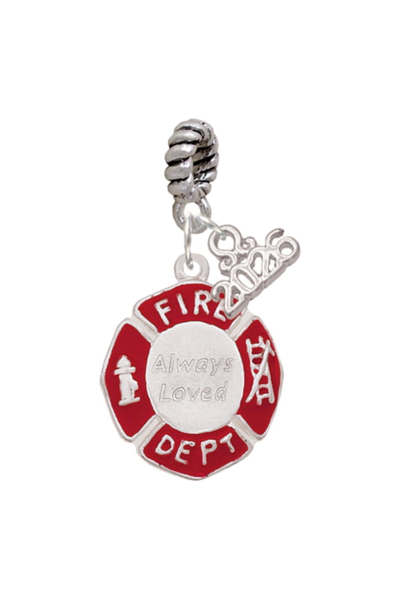 Silver Plated Red Always Loved Fire Department Shield - Rope Charm Bead Dangle with Mini 2026
