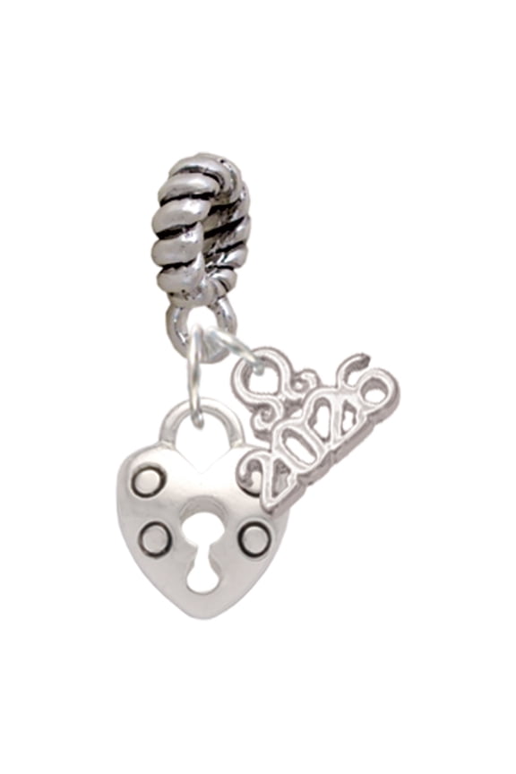 Silver Plated Small Heart Lock with Keyhole - Rope Charm Bead Dangle with Mini 2026