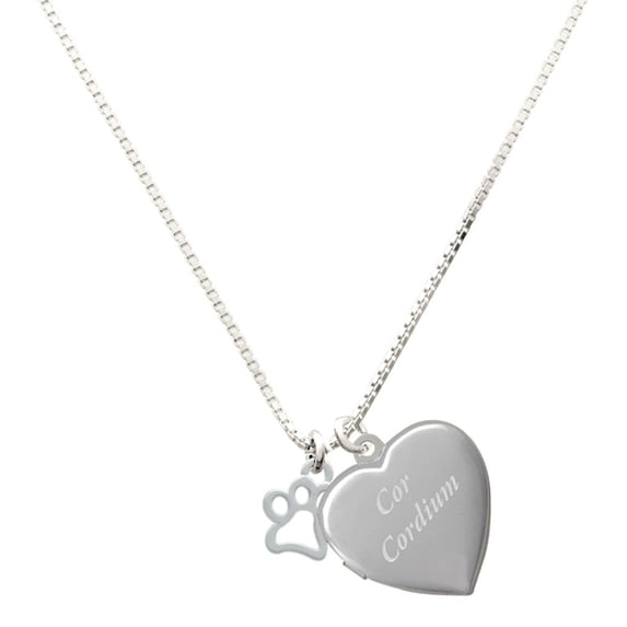 Delight Jewelry Silver Plated Small Open Paw - Engraved Cor Cordium Heart Locket Necklace, 17.5"+2" Extender