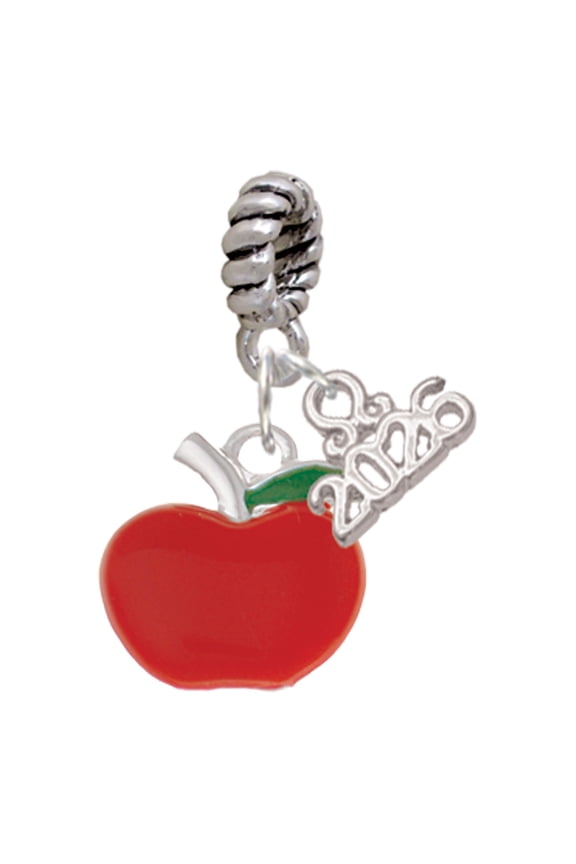 Silver Plated Small Red Apple - Rope Charm Bead Dangle with Mini 2026