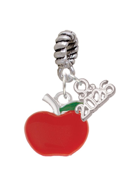 Silver Plated Small Red Apple - Rope Charm Bead Dangle with Mini 2026