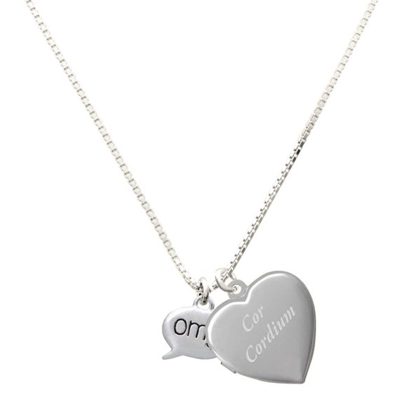 Delight Jewelry Silver Plated Text Chat - omg - Oh My God - Engraved Cor Cordium Heart Locket Necklace, 17.5"+2" Extender