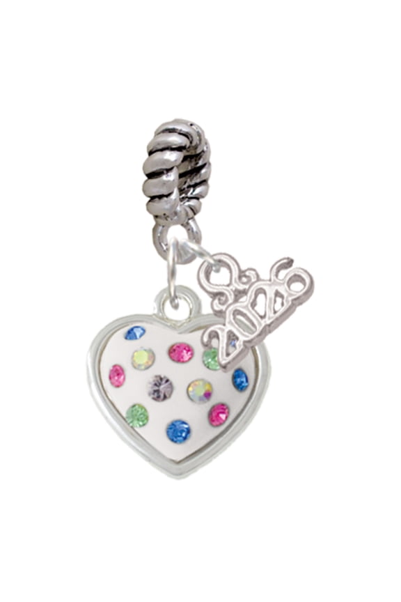 Silver Plated White Resin Heart with Spring Crystals - Rope Charm Bead Dangle with Mini 2026