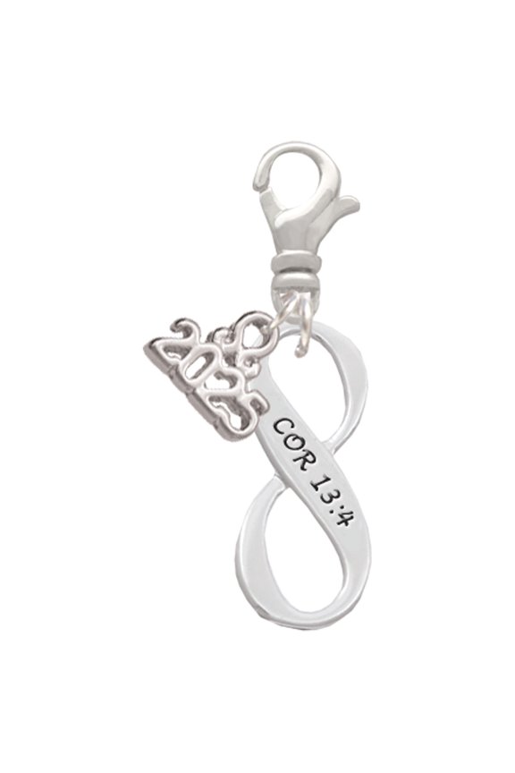 Silver-tone 1 Corinthians 13:4 Infinity Sign - Silver-tone Clip on Charm with Mini Year 2025