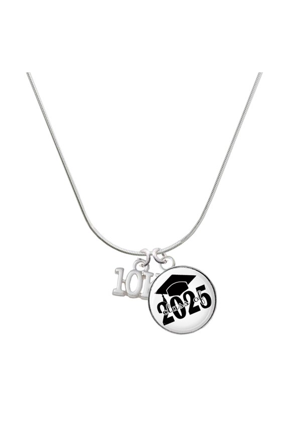 Silver-tone 10K - Script Class of 2025 Dome Charm Necklace, 18"