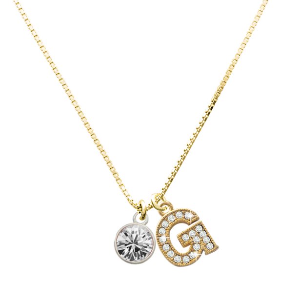 Delight Jewelry Silver-tone 10mm Clear Crystal Drop and a Large Goldtone Crystal Initial G Charm Necklace, 17.5"+2"