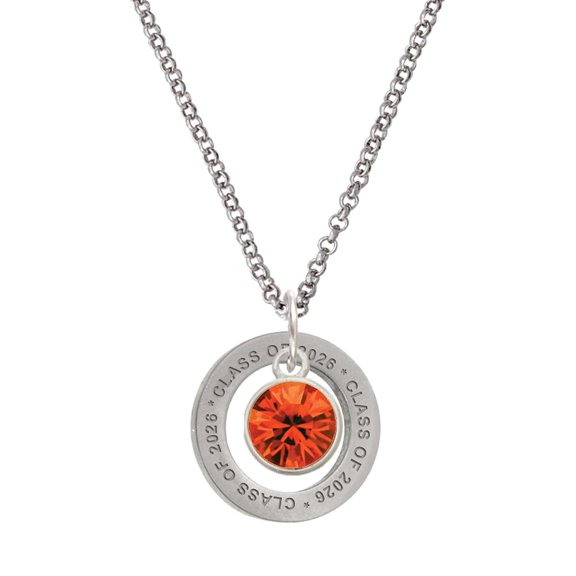 Delight Jewelry Silver-tone 10mm Orange Crystal Drop - Class of 2026 Affirmation Ring Necklace, 23"